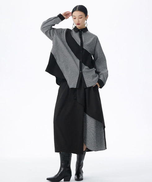 Diagonal Panel Sheer Shirt