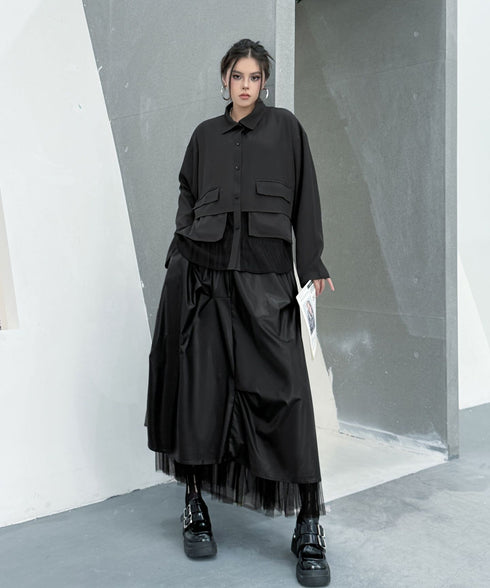 Layered Pocket Mesh Blouse