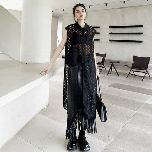 Eyelet Mesh Sleeveless Shirt