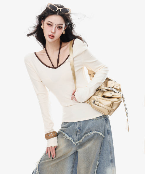 Back Line Strap V Neck Top