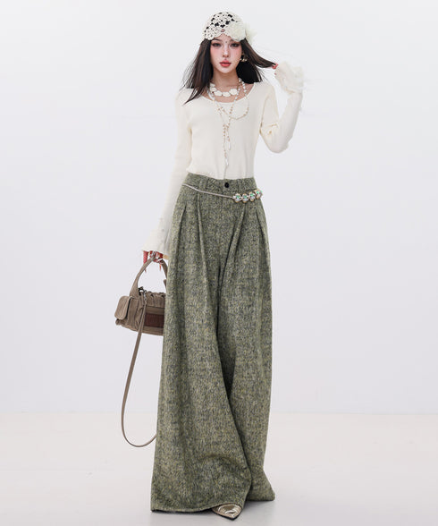 Tweed Tuck Wide Slacks