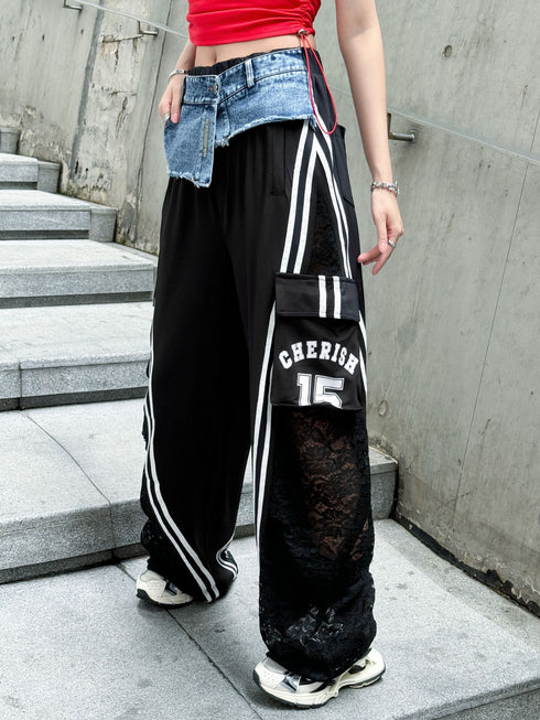 Hybrid Denim Lace Track Pants