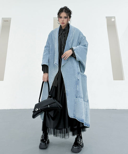 Washed Long Denim Coat