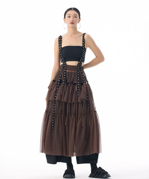 Tiered Mesh Belt Skirt