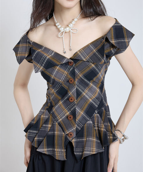 Fold Collar Peplum Top