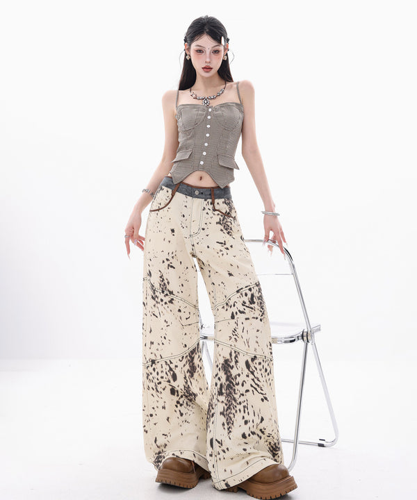 Speckled Panel Wide Denim Pants