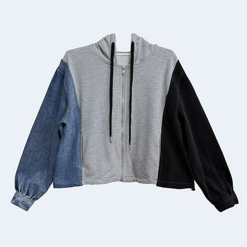 Patchwork Denim Hoodie