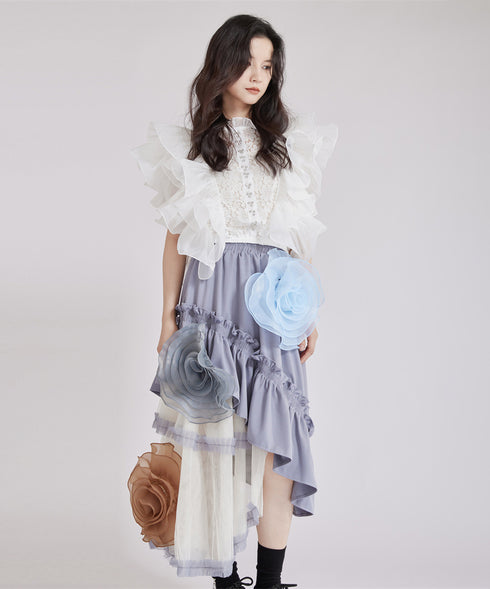Floral Ruffle Lace Blouse