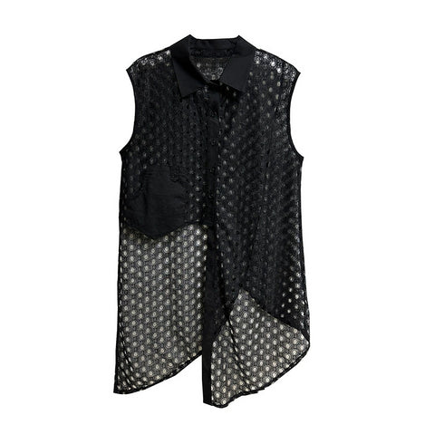 Eyelet Mesh Sleeveless Shirt