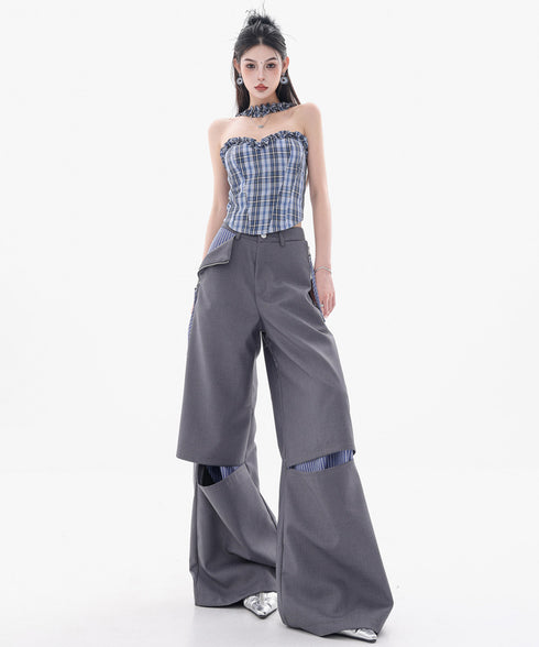 Frayed Contrast Knit Top