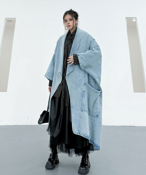 Washed Long Denim Coat