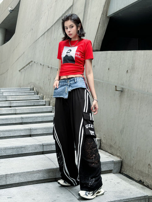 Hybrid Denim Lace Track Pants
