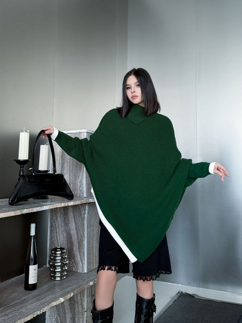 Diagonal Knit Poncho Top