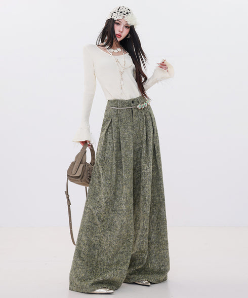 Tweed Tuck Wide Slacks