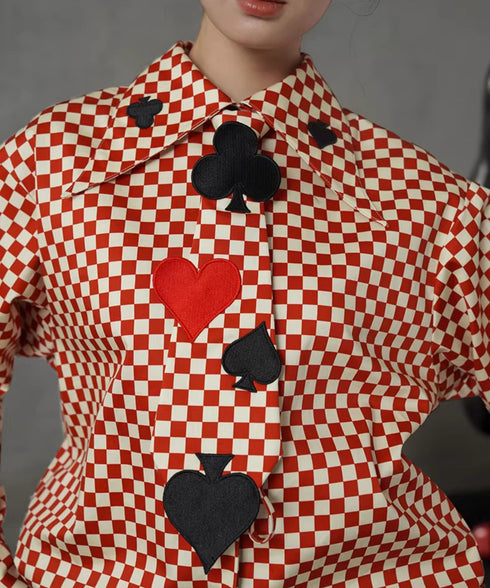Checker Emblem Collar Blouse