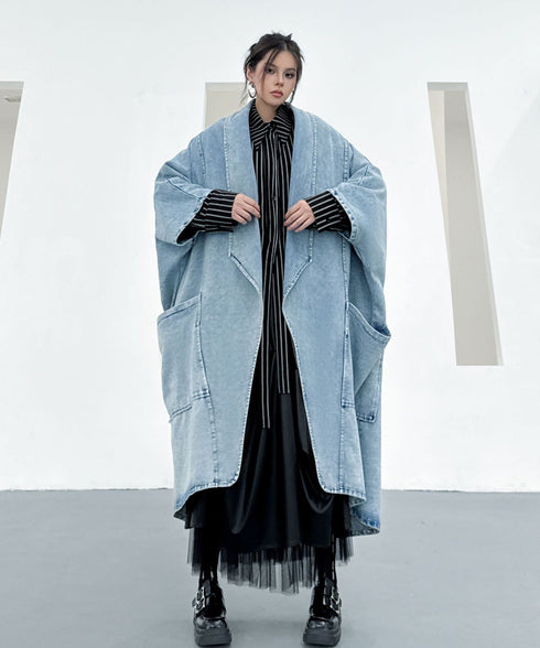 Washed Long Denim Coat