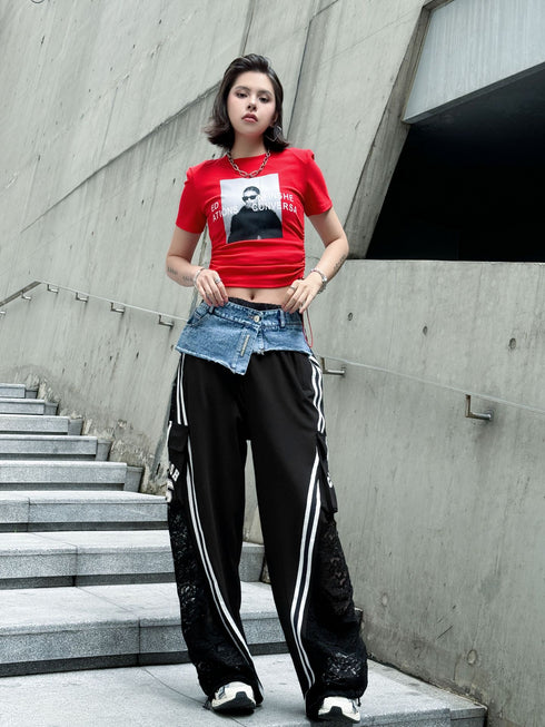 Hybrid Denim Lace Track Pants