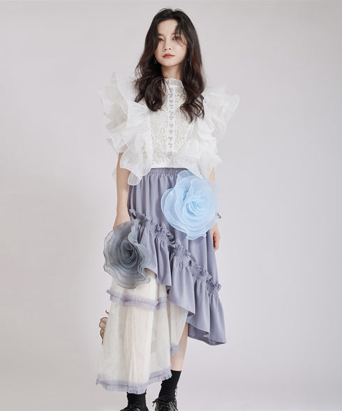 Floral Ruffle Lace Blouse