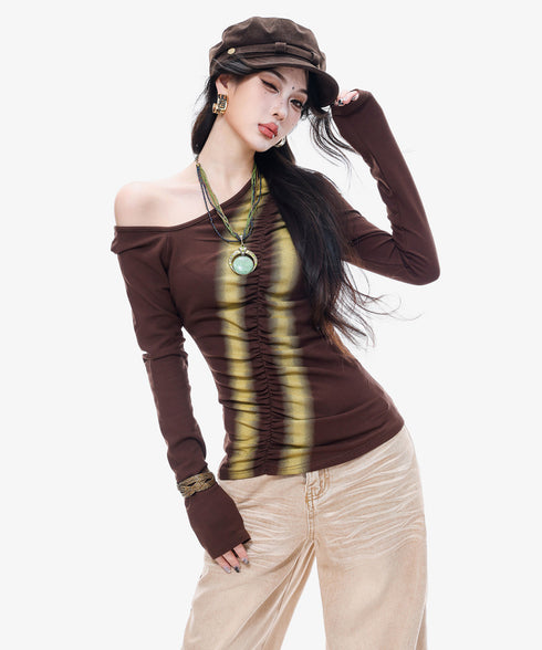 Diagonal Ruched Sheer Top