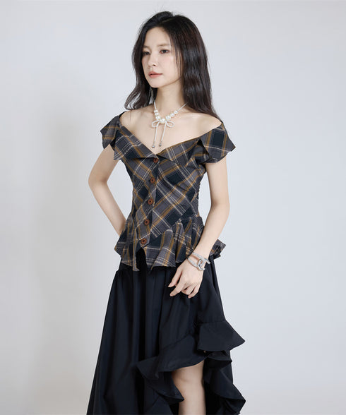 Fold Collar Peplum Top