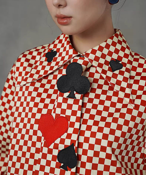 Checker Emblem Collar Blouse