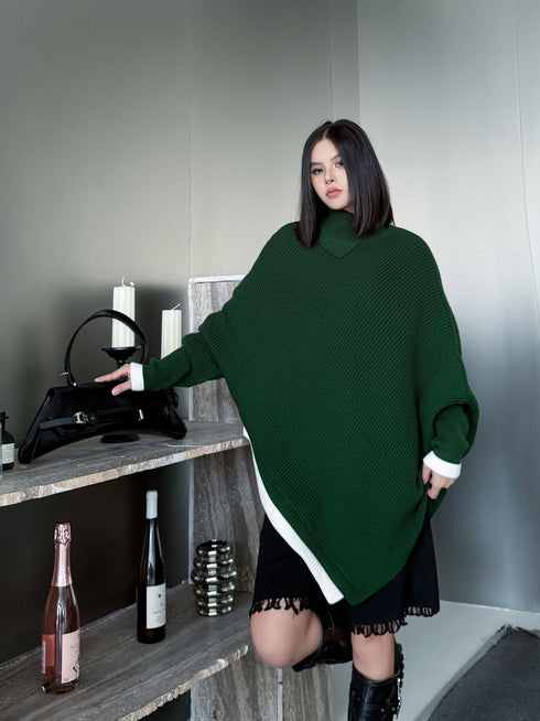 Diagonal Knit Poncho Top