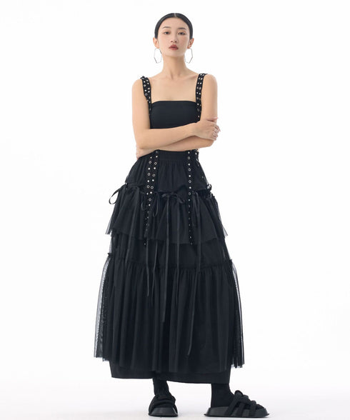 Tiered Mesh Belt Skirt