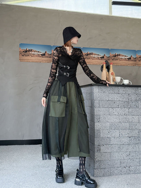 Black Mesh Layered Skirt