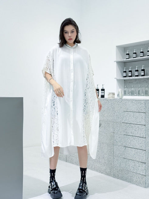 Lace Panel Relaxed Shirt Dress