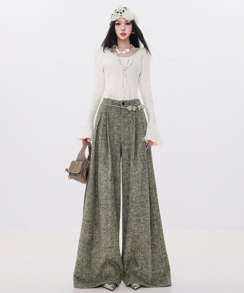 Tweed Tuck Wide Slacks