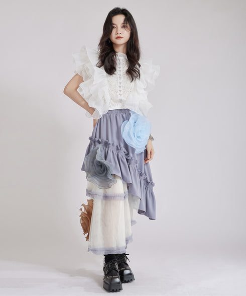 Floral Ruffle Lace Blouse