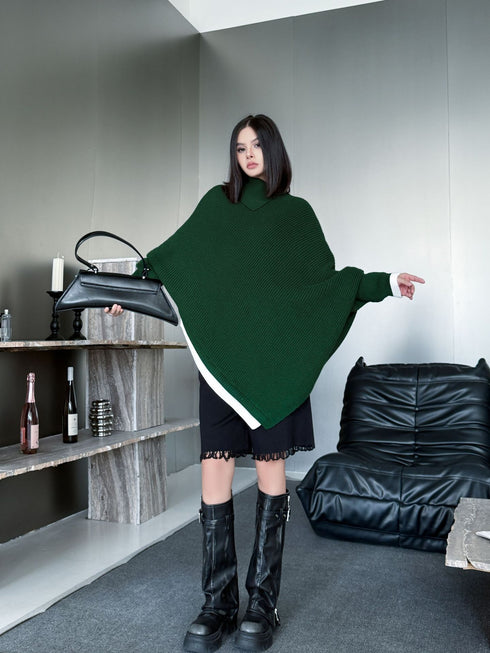 Diagonal Knit Poncho Top