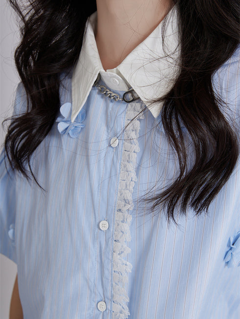 Striped Flower Puff Blouse