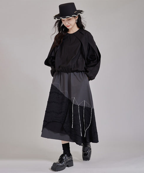 Layered Texture Line Flare Skirt