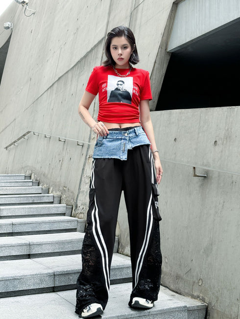 Hybrid Denim Lace Track Pants