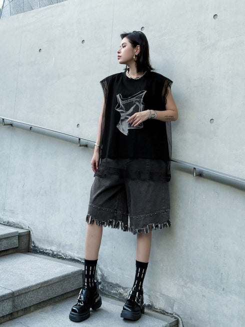 Mesh Overlay Graphic Tank