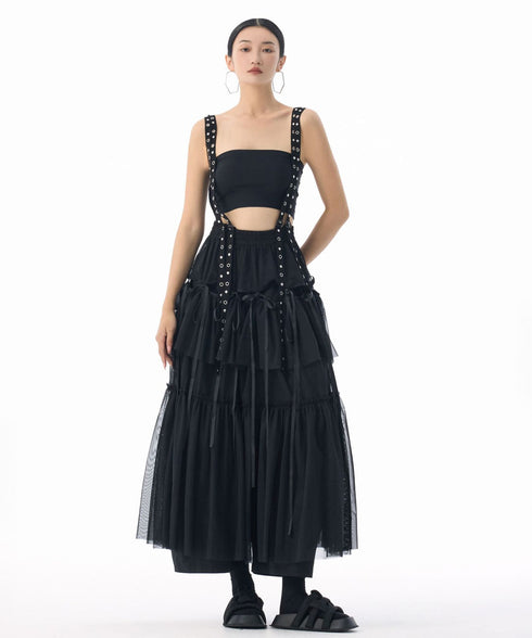 Tiered Mesh Belt Skirt