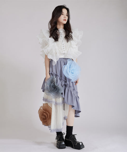 Floral Ruffle Lace Blouse