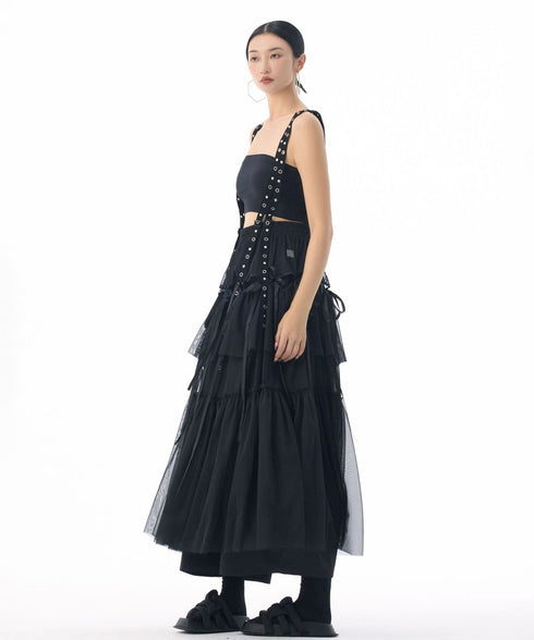 Tiered Mesh Belt Skirt
