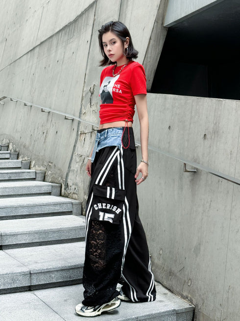 Hybrid Denim Lace Track Pants