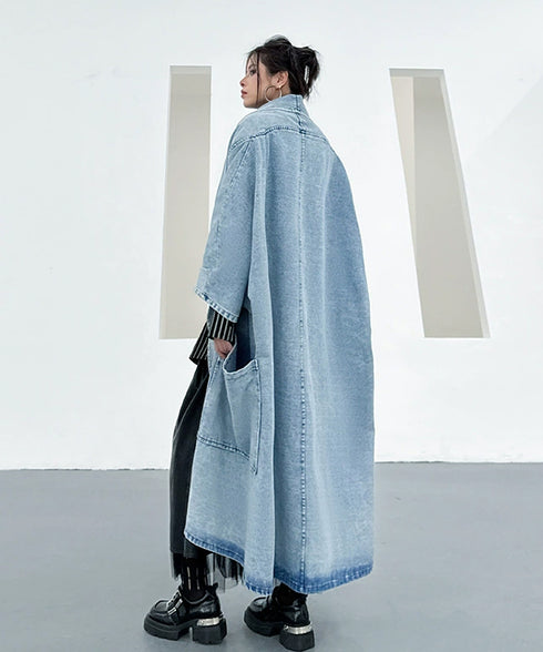 Washed Long Denim Coat