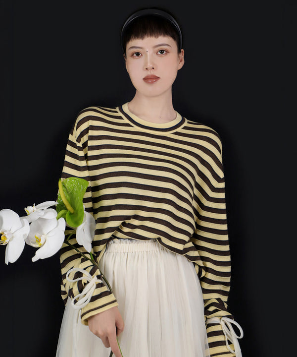 Ribbon Cuff Stripe Top