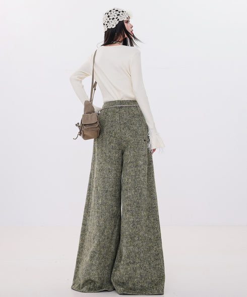 Tweed Tuck Wide Slacks