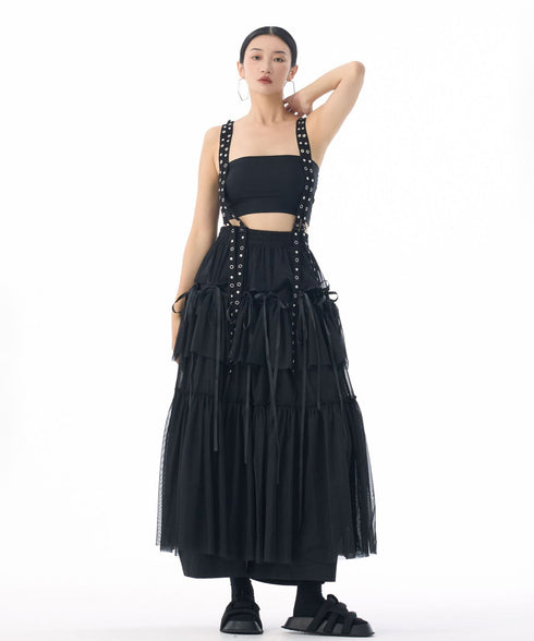 Tiered Mesh Belt Skirt