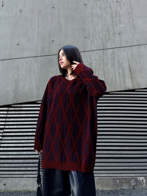Geometric Pattern Knit Sweater