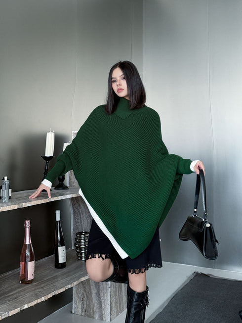 Diagonal Knit Poncho Top