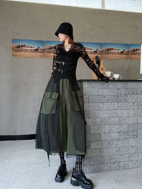 Black Mesh Layered Skirt