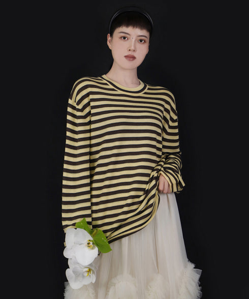 Ribbon Cuff Stripe Top