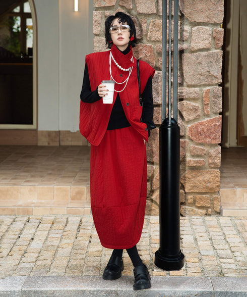 Quilted Volume Vest& Skirt Co-ord