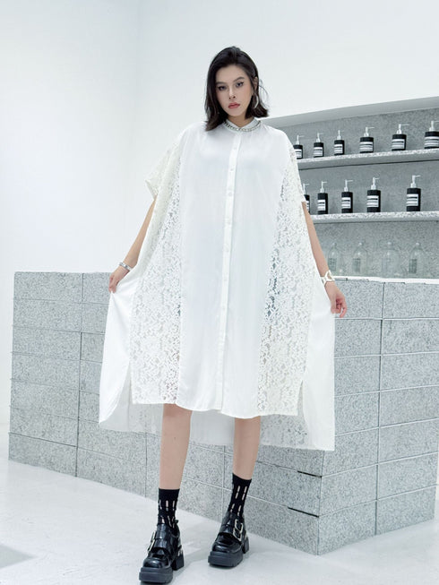Lace Panel Relaxed Shirt Dress